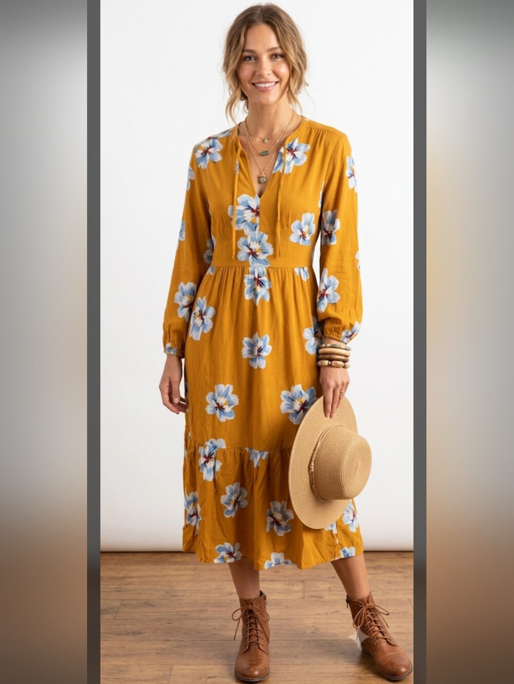 Old Navy P Long Sleeve Empire Midi Maxi XS Tiered Prairie Cottagecore #drs17
